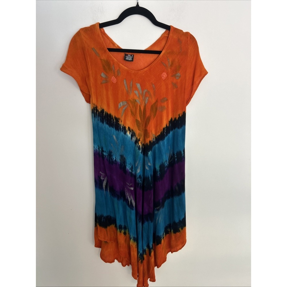 Women's Boho Tie-Dye Embroidered Maxi Dress – Free Size Summer Beach Tropical